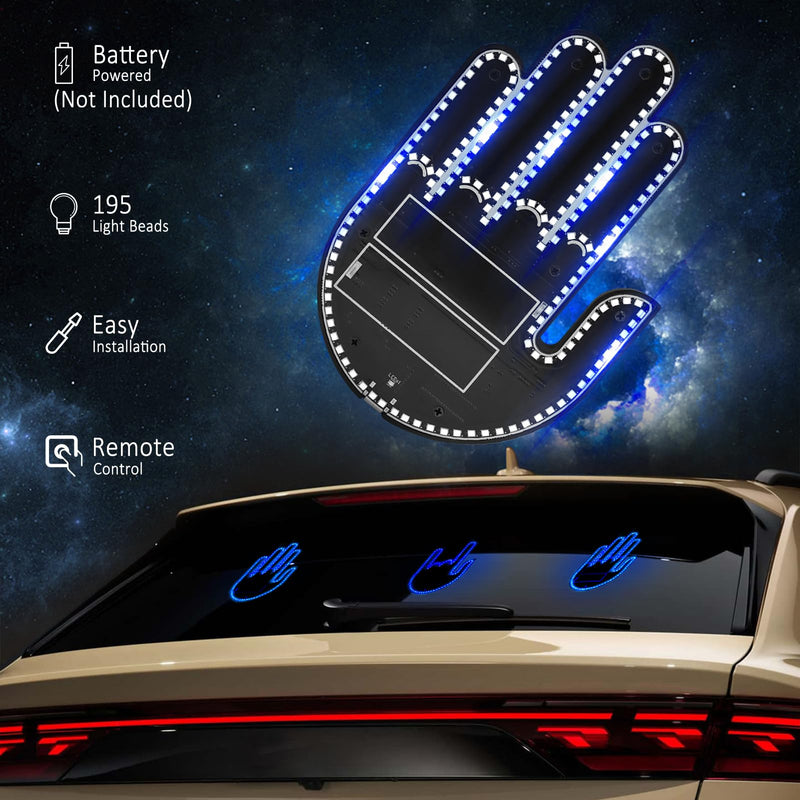 ISUNMEA LED Gesture Car Lights with Remote Control and Stereoscopic Appearance for Car, Rechargeable Finger Decorative Car Lights (Blue) Blue