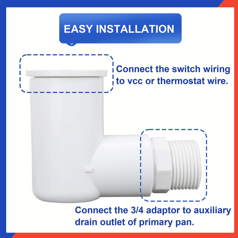 SS2 Float Switch L Shape Safe-T-Switch for HVAC Drain Pan Condensate Outlet, AC Pan Float Switch Detects Clogged AC Condensate Drain and Shut Off System 1