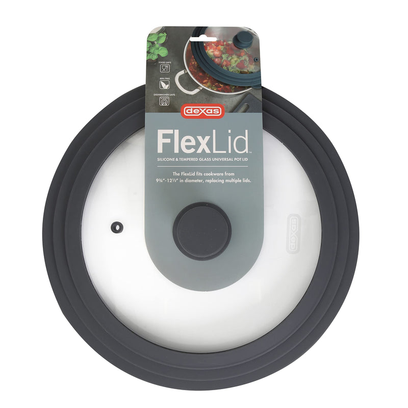 Dexas FlexLid Universal Pan Lid Made from Tempered Glass and Silicone, Fits cookware from 9¾" - 12½" in diameter Fits 12.5 Inch Pots
