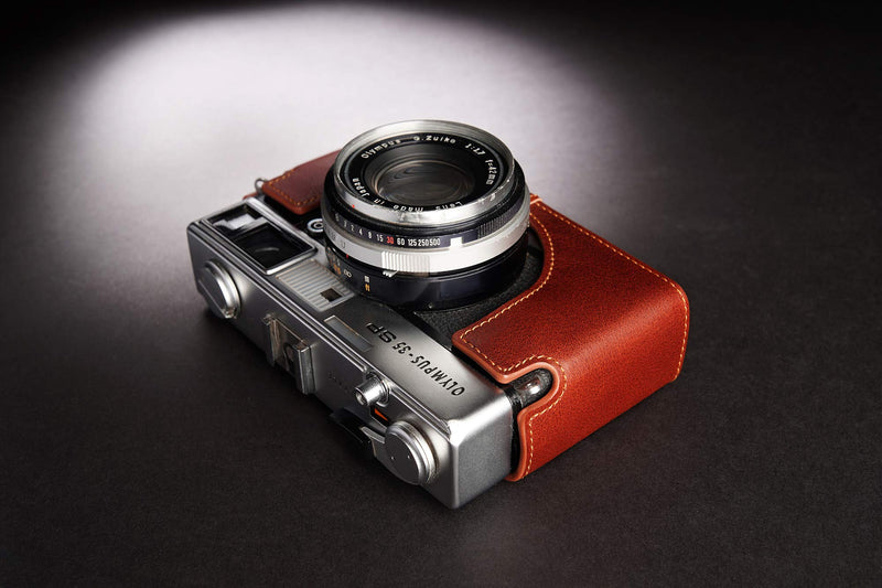 35 SP Case, BolinUS Handmade Genuine Real Leather Half Camera Case Bag Cover for Olympus 35 SP Camera with Hand Strap (LavaBrown) LavaBrown