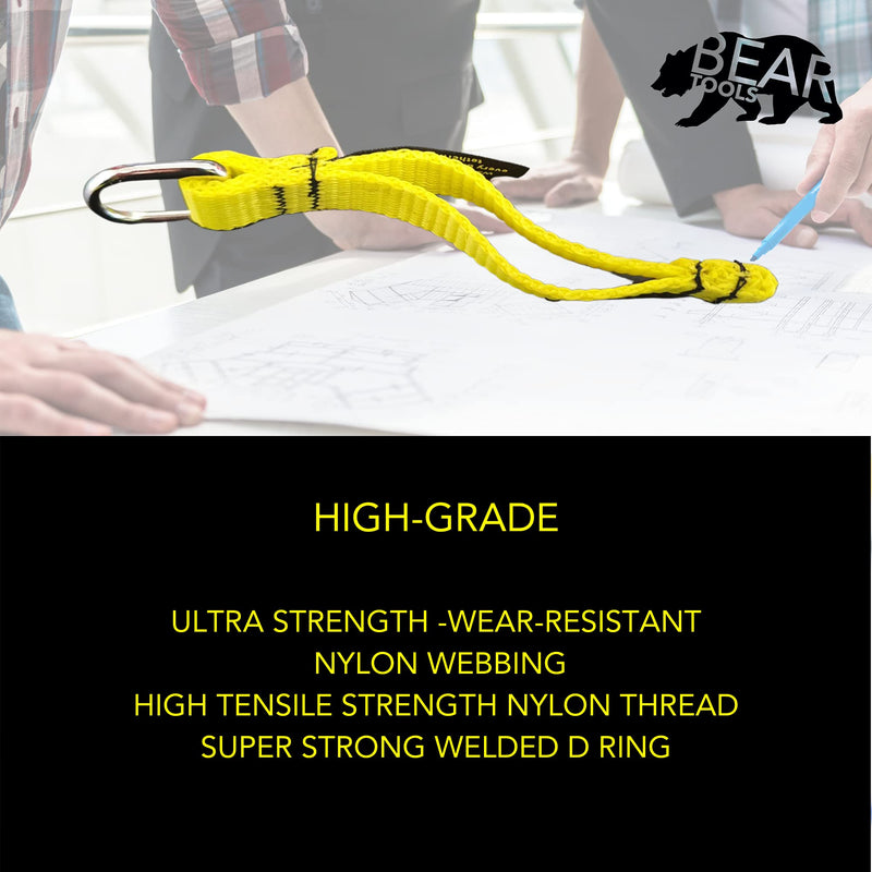 BearTOOLS Yellow Flat D-Ring Tool Tail Tethers, 2-In-1 Application, Max Load 0.9KG, 12CM x 12MM (24, Yellow) 24-pack
