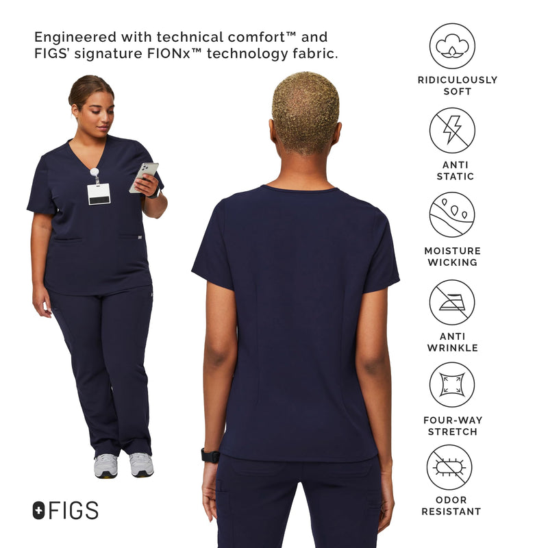 FIGS Casma Scrub Top for Women — Classic Fit, 3 Pockets, Four-Way Stretch, Anti-Wrinkle Medium Navy 3.0