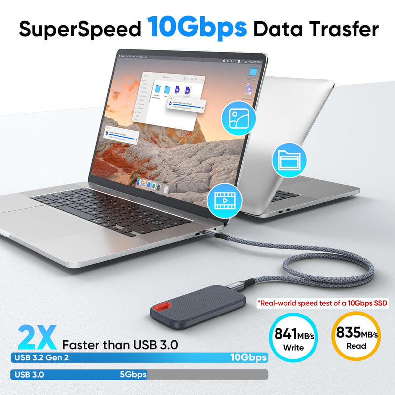 FEMORO USB C Data Transfer Cable 3ft, USB 3.2 Gen2 10Gbps High Speed Sync, PD 65W Fast Charging Type C to C Replacement Cord for Galaxy S24 iPhone 17/16 External SSD Laptop Camera Docking Station 3 Feet 1 Pack