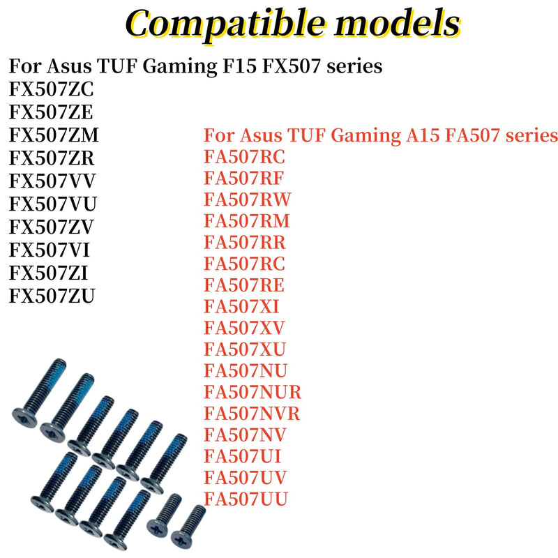Lower Bottom Base Cover Case Screws Replacement for Asus TUF Gaming A15 FA507 FX507 FA507RC FA507RF FA507RW FA507NU FA507NUR FA507XI FA507RE/F15 FX507ZC FX507ZE FX507VI Bottom Case Screws