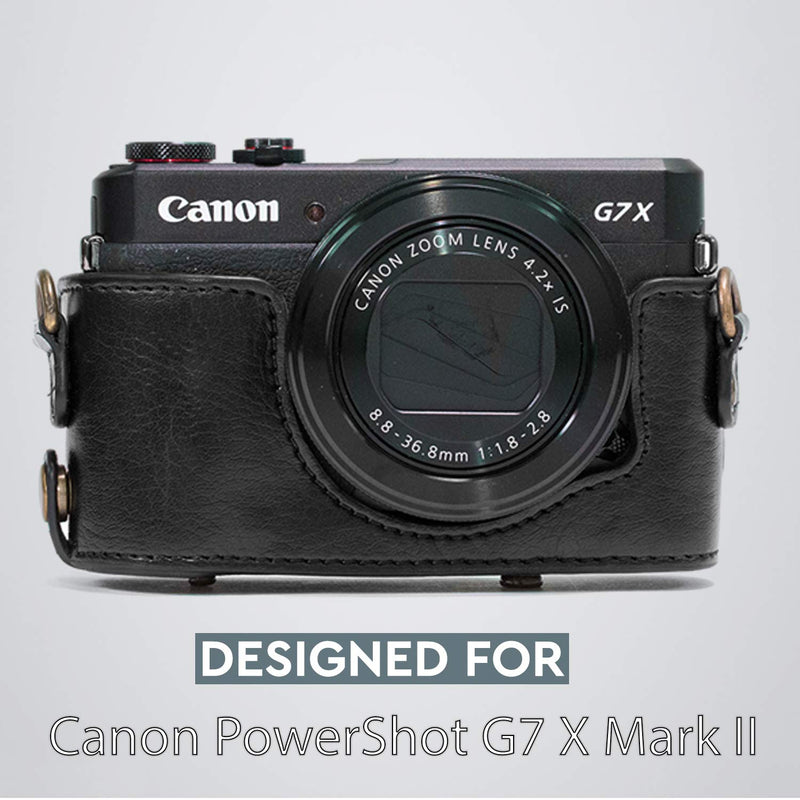 MegaGear MG975 Canon PowerShot G7 X Mark II Ever Ready Leather Camera Case and Strap, with Battery Access, Black