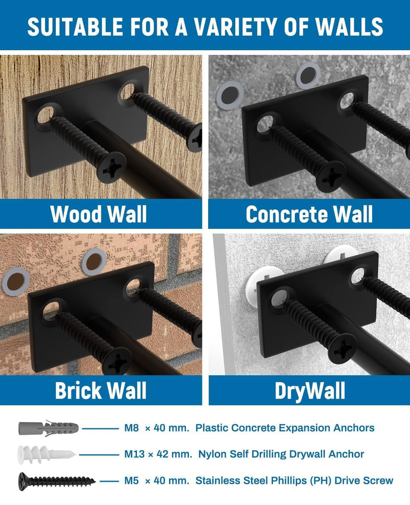 LEOPO Black 12-Pack 5 inch Floating Shelf Brackets, Hidden Shelf Bracket for Wood, Concealed Blind Shelving Support,Invisible Coated Brackets for DIY Decorative,Fit for Kitchen, Bathroom,Study Room Black 12Pack