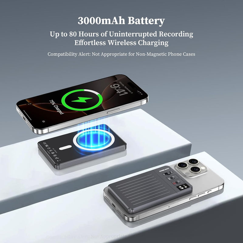 Chime Note AI Voice Recorder - 64GB with Free Transcribe & AI Summary by ChatGPT, APP & Web Control, 121 Languages, Wireless Charging, for Meetings/Calls Gray(The APP is Temporarily Unavailable)