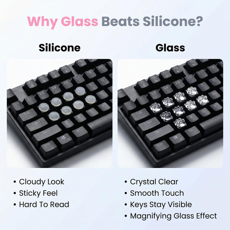 80 Pcs Keyboard Stickers for Long Nails, Clear Raised Glass Cat-Paw Key Covers Ergonomic Height Bubbles, No-Residue Reusable Protective Typing Keycaps for Desktop Laptop External Keyboards Calculator