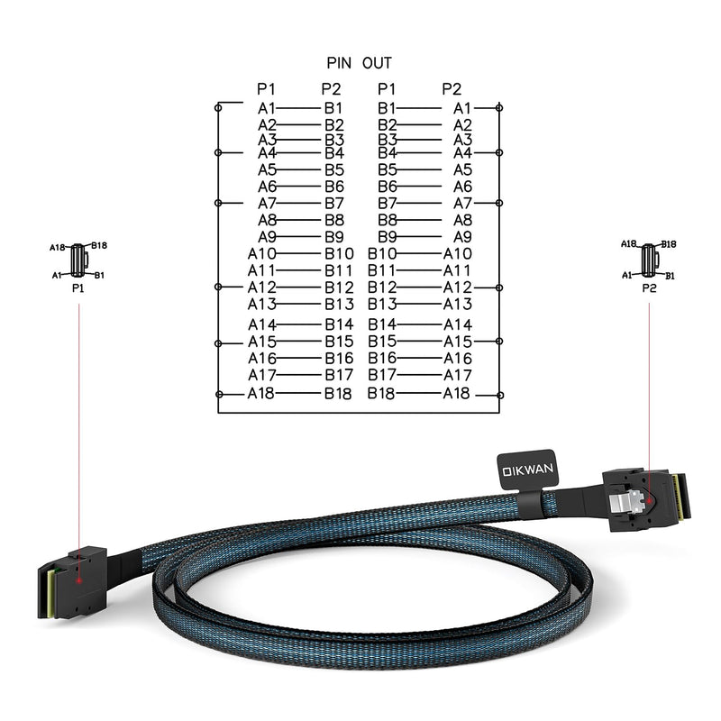 Internal Mini SAS to Mini SAS Cable, SFF8087 36 Pin to SFF8087 36Pin Data Cable Male Cord for Server, Raid Controller, SAS/SATA HBA, Data Storage System-1.6FT… 1.6FT