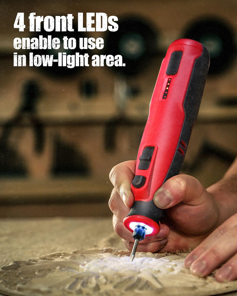 AVID POWER Cordless Rotary Tool 8V Rechargeable Grinding Tool for Dog Nail, 5 Speeds, 60 Pcs Accessories for Carving, Engraving, Sanding, Polishing and Cutting (Light Red) Light Red