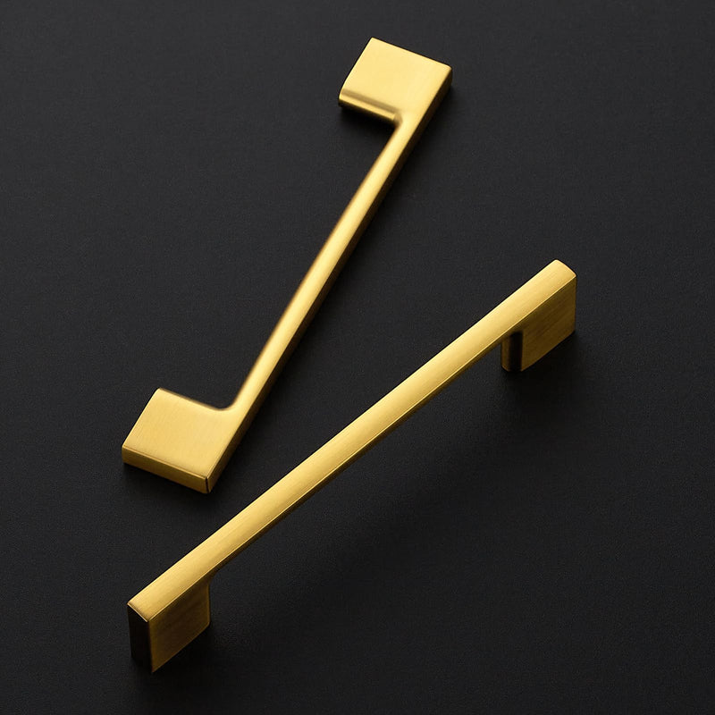 5 Pack Kitchen Cabinet Handles 5" Hole Center Wide Foot Drawer Pulls - Gold Cabinet Pulls Solid Kitchen Hardware for Drawer Dresser Closet Door Door Handles 5 Inch Hole Center
