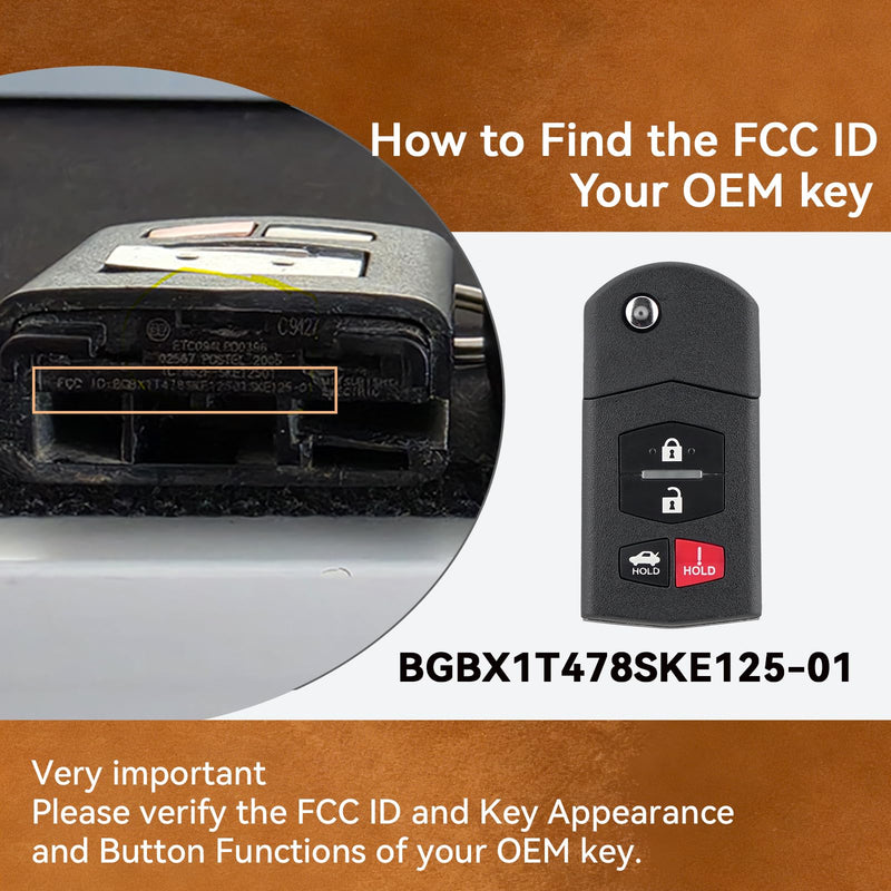 2PCS Remote Key Fob Replacement for Mazda 3 6 2010 2011 2012 2013 | 4 Button Flip Key for Mazda CX-9 MX-5 Miata, DIY Match Key Functions, Chip & Blade by Locksmith Required