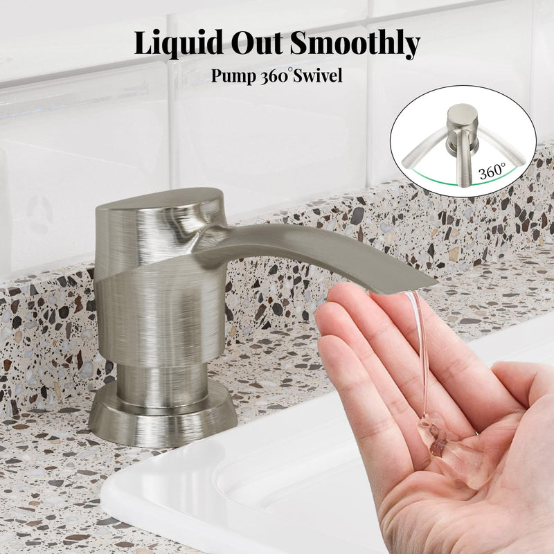 SAMODRA Kitchen Sink Soap Dispenser,Lotion Dispenser,ABS Dispenser Built-in Pump Brushed Nickel Head with 11 oz PET Bottle, Refill from Top