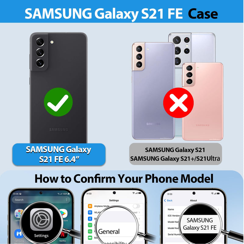 Dizn for Samsung Galaxy S21 FE Phone Crystal Case: 2 Tempered Glass & 2 Camera Lens Protector,[Antil-Yellow], Reinforcde Comers,Compatible with Magsafe,with Strap,Shockproof Magnetic Case S21FE,Clear Clear