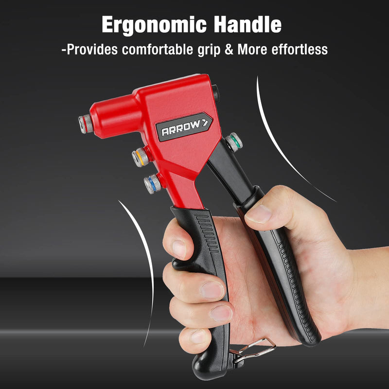 Arrow Hand Riveter Kit, RT187M Professional Pop Rivet Gun with 3/32", 1/8", 5/32", 3/16" 100 Pieces Rivets (Each 25 Pieces), Great for Metal, Gutter and Automotive Work
