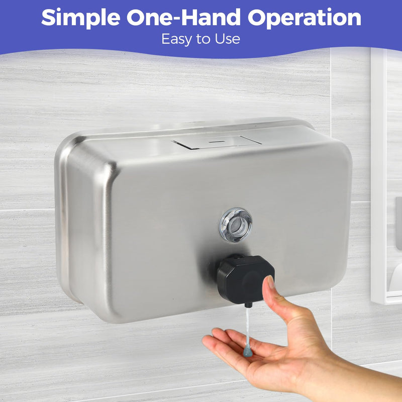 Heavy Duty Stainless Steel Wall Mount Soap Dispenser, 1100ml/37oz, with Corrosion Proof Lining and Anti-Leak Pump for Commercial & Home Bathroom Kitchen (Horizontal) Horizontal