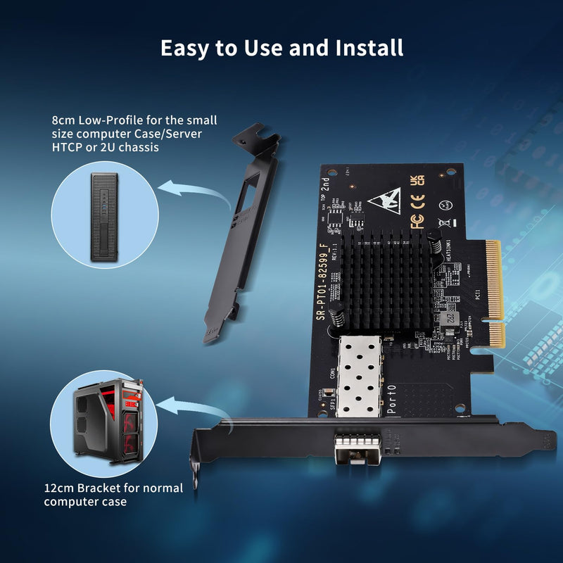 10Gbe PCI-E NIC with 82599EN(X520-DA1) Controller, 10Gb Single Port SFP+ PCI-E Network Card, GiGaPlus 10Gbps PCI Express Ethernet LAN Adapter, Supports Windows/Windows Server/VMware X520-1S