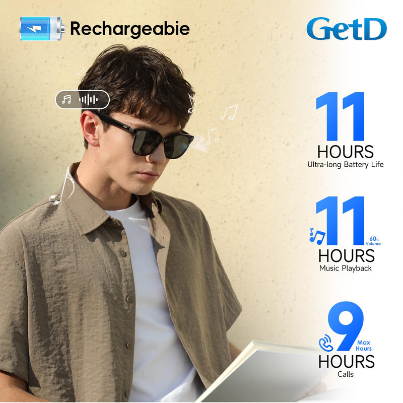 GetD AI Sunglasses, AI Real-time Translation with 147 Languages, Smart Nylon Polarized Sunglasses, Bluetooth Glasses for Women and Men with Speaker, Open Ear Audio Music Glasses