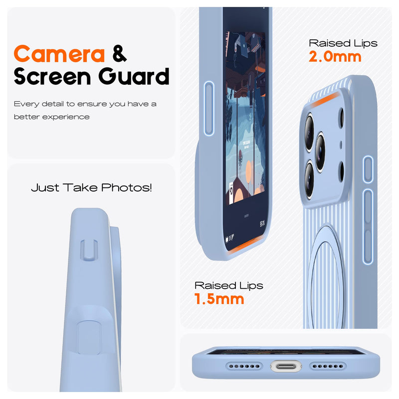 SKYLMW Striped Case for iPhone 17 Pro with Stand,6.3" Blue/White | Aesthetic Striped,Magnetic Stand,Compatible with Mag-Safe,Silicone 17 Pro Phone Case