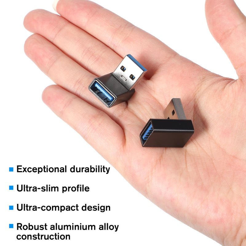 2 Pack USB3.1 Type A Male to USB-A Female Adapter, Angle USB A Male to Female Converters, Up and Down Angle 90 Degree Fast Charging Converter OTG for PC, Laptop, Power Bank and More