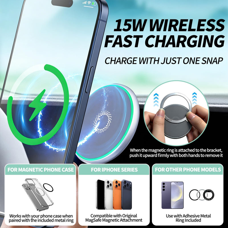 Magnetic Wireless Charger Phone Mount for Audi Q5 2021-2025 | for A4 S4 A5 S5 RS5 2020-2025 Accessories, Fits 10.1'' Screen, 360° Rotation for Magsafe Phone Holder with Storage for iPhone Magsafe + Wireless Charger