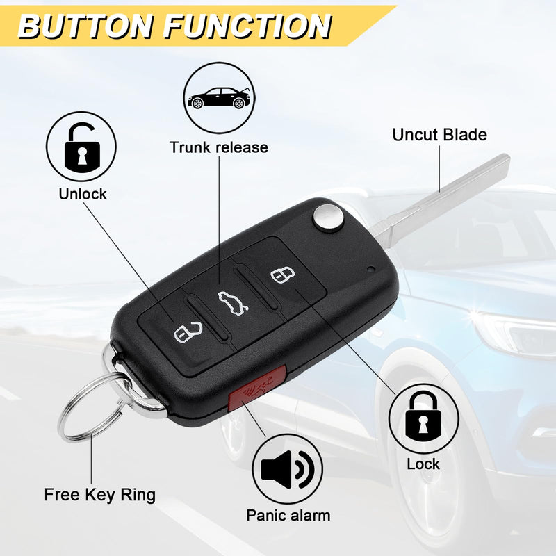 Vurkcy Key Fob Replacement for 2011-2016 VW Tiguan Golf CC Eos GTI Jetta Touareg Passat Beetle Car Keyless Entry Remote Control, NBG010180T, 4-Btns, 2Pcs