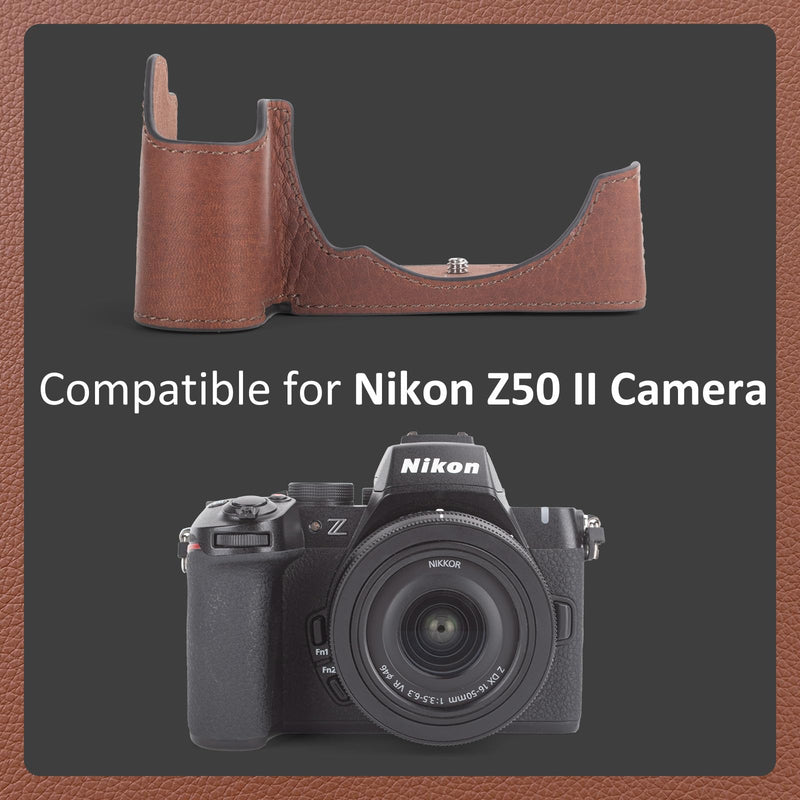 MUZIRI KINOKOO Case for Nikon Z50 II, Retro Style Premium Genuine Leather Half Case for Nikon Z50II Camera - Z50 II Accessories Protective Cover - with Opening Bottom and Hand Grip Design - Brown