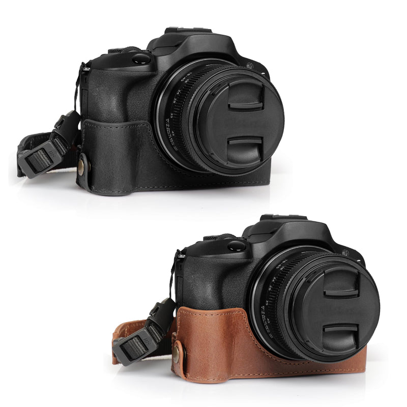 MegaGear Ever Ready Genuine Leather Half Camera Case Compatible with Canon EOS R100 - Black