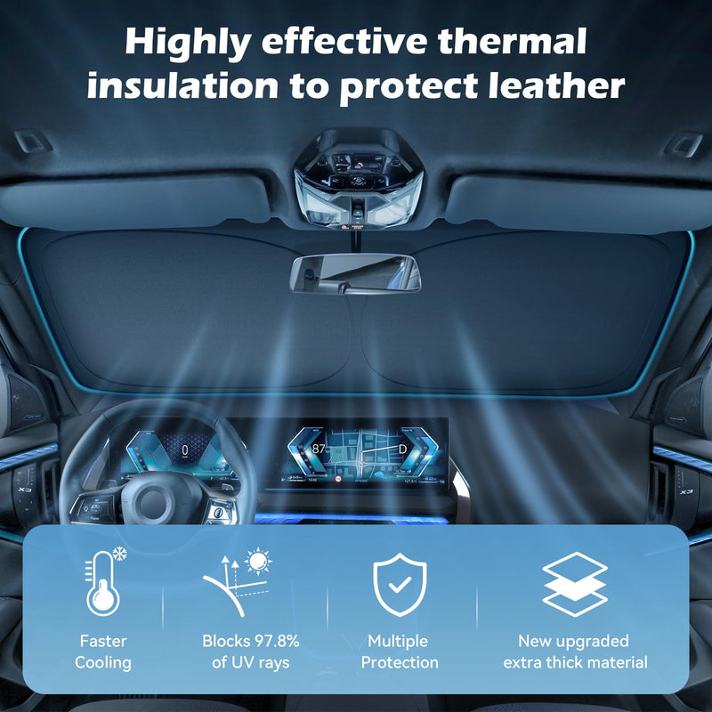Car Windshield Sun Shade, 300T Thickened Car Window Shades Heat Reflective Interior Cool, Universal Fit for Most Cars SUVs Trucks, Foldable & Portable Design (L (57" × 31")) L (57" × 31")