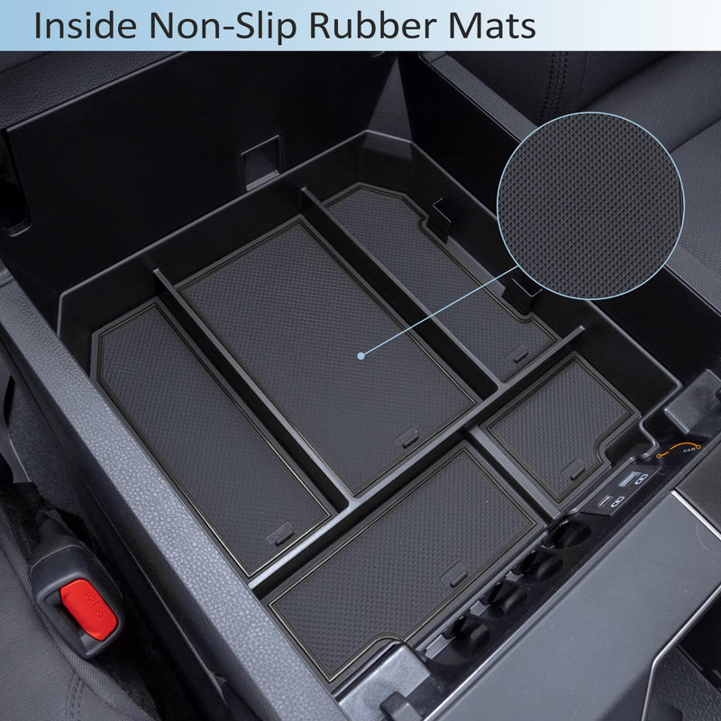 JDMCAR Center Console Organizer Compatible with 2022 2023 2024 2025 Toyota Tundra Accessories and 2023-2025 toyota sequoia Armrest Secondary Storage Box ABS Material with Non-Slip Mats (Black Trim) black