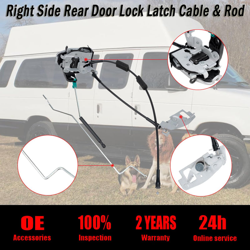 Rear Door Lock Latch Cable & Rod - Right Passenger Side - Fit for 1992-2019 Ford E150 E250 E350 E450, Back Cargo Door Latch Cables Kit Replaces# 8C2Z-15431A02-C AC2Z-15431A02-A 6C2Z-15431A02-AA Rear Right Passenger Side