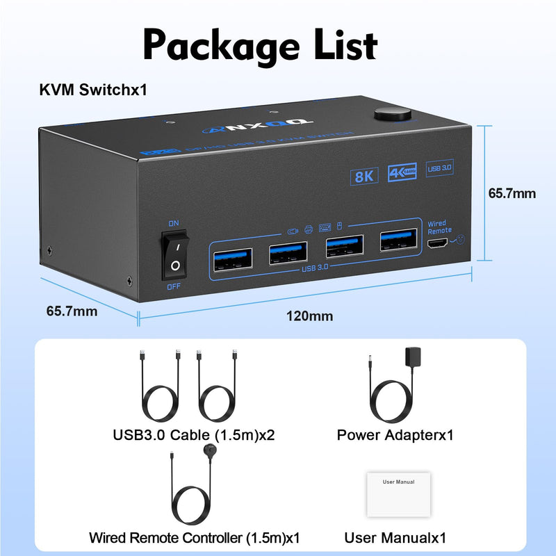 3 Monitors 2 Computers KVM Switch, Reyoten 8K KVM Switches,3 Monitors 2 Computers HDMI DP Switch, 4K Switch for 2 PCs Share Monitor Keyboard Mouse Printer with 2 USB Cables, Power Adapter 2 PC 3 Monitors KVM