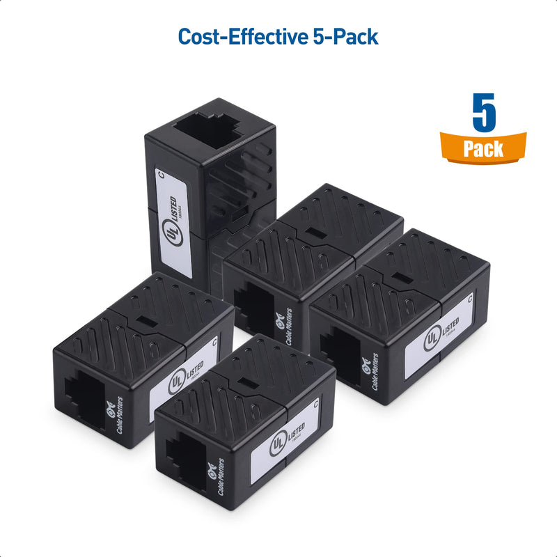 Cable Matters [UL Listed] 5-Pack 10Gbps Cat 6 Ethernet Coupler (RJ45 Coupler, Cat6 RJ45 Female to Female Adapter, Ethernet Extender Adapter) in Black, Compatible with Cat6A, Cat5e