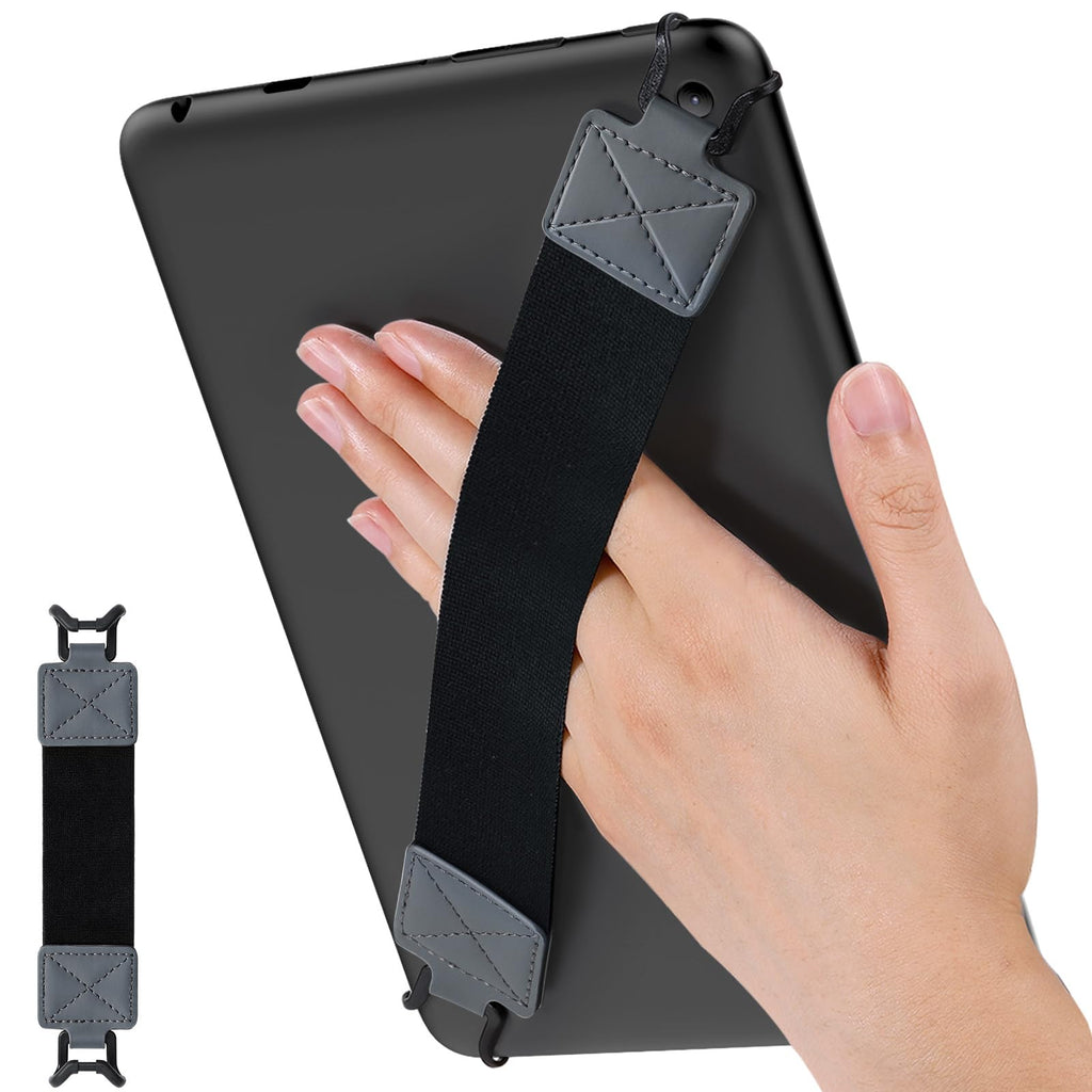 MoKo Security Hand-Strap for 9-11 Inch tablet - iPad/iPad Pro/iPad Air/Kindle Fire HD/Samsung, High-elasticity Versatile Hand Strap Lightweight Finger Grip Holder, Black Belt, Space Gray Black Strap