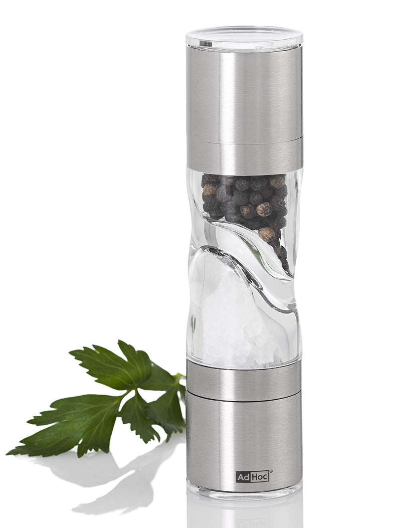 AdHoc Mini Duo Salt and Pepper Mill - Salt & Pepper Grinders with Ultra-Sharp Grinding Mechanisms - Refillable Mills & Spice Shakers with Adjustable Grinding - Stainless Steel/Acrylic