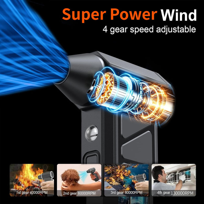 Compressed Air Duster -Turbo Fan,130000RPM Cordless Electric Air Blower | 4-speed adjustable rechargeable Air Duster for PC, Keyboards, Cars,Jet Dry Handheld Blower for Office and Home Cleaning