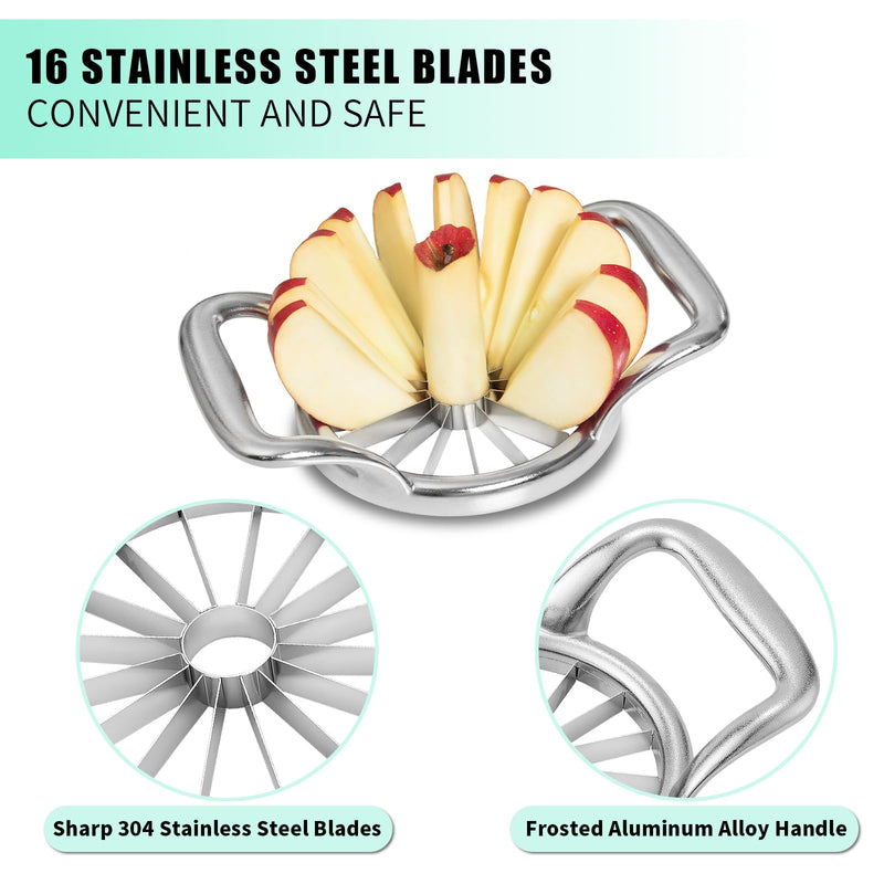 LIIGEMI 5.5 Inch Extra Large Apple Slicer,16-Slice Thin Apple Slicer and Corer,Cutter, Divider, Wedger for Fruits and Vegetables，Gifts for Mom，Sharp and Sturdy，Easy to Use 16-Blades Silver