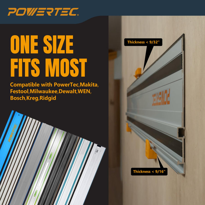 POWERTEC Track Saw Guide Rail Mount, 2 PK – Universal ABS Wall & Ceiling Storage Rack with Mounting Hardware for Track Saw Guide Rails, Straight Edges & Squares (72275) Track Saw Guide Rail Mount (2PCs)