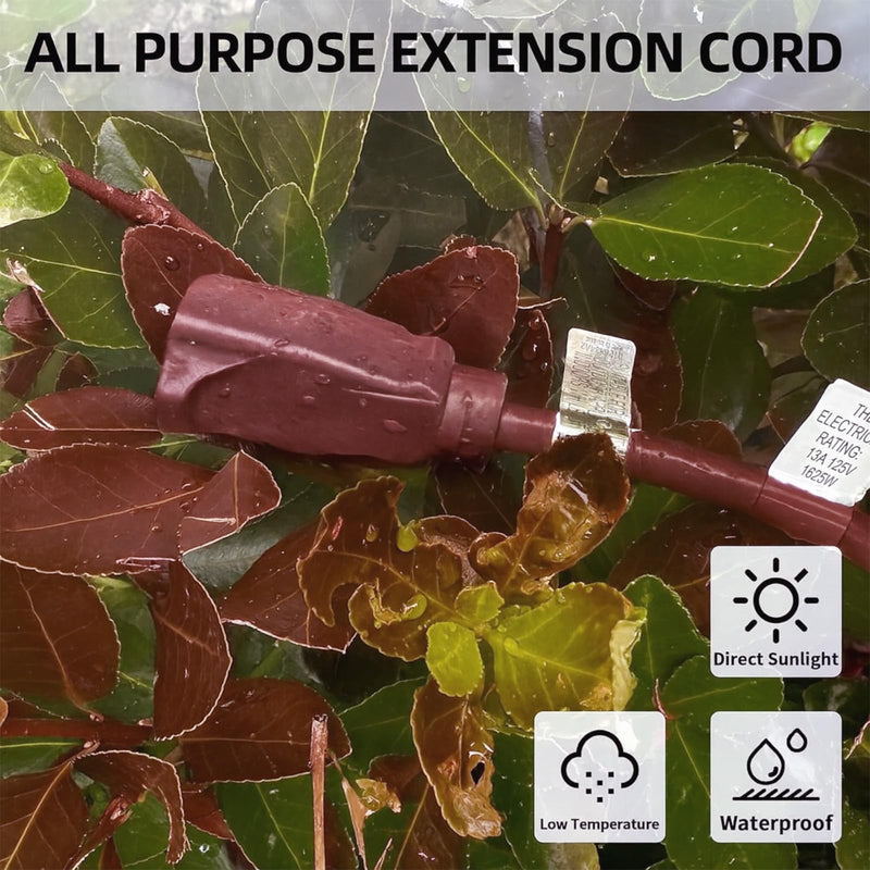 YOJOE Indoor Outdoor Extension Cord, 3 Prong 13A Weatherproof Power Cord, 16 Gauge Heavy Duty 15 ft Brown Extension Cord for Garage, Garden and Home, 16/3 SJTW UL Certified 15 Foot 16/3 Standard
