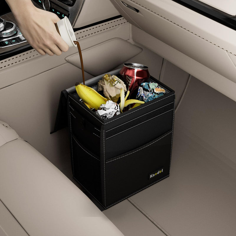K KNODEL 2 Gallon Black Leak-Proof Waterproof Car Trash Can with Lid Medium