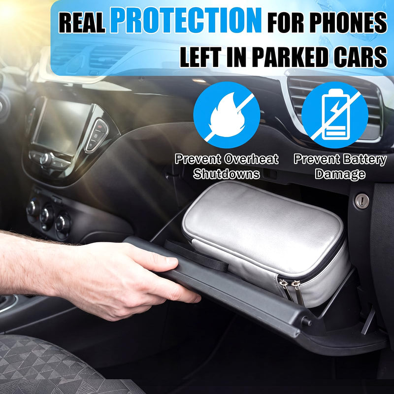 Phone Cooler Bag for Beach, Portable Phone Cooling Pouch with 2 Reusable Ice Packs, Keeps Cool in Extreme Heat for Car Pool Hiking, Extends Battery Life, Fits All Smartphones(Silver,PU) Silver Polyurethane (PU)
