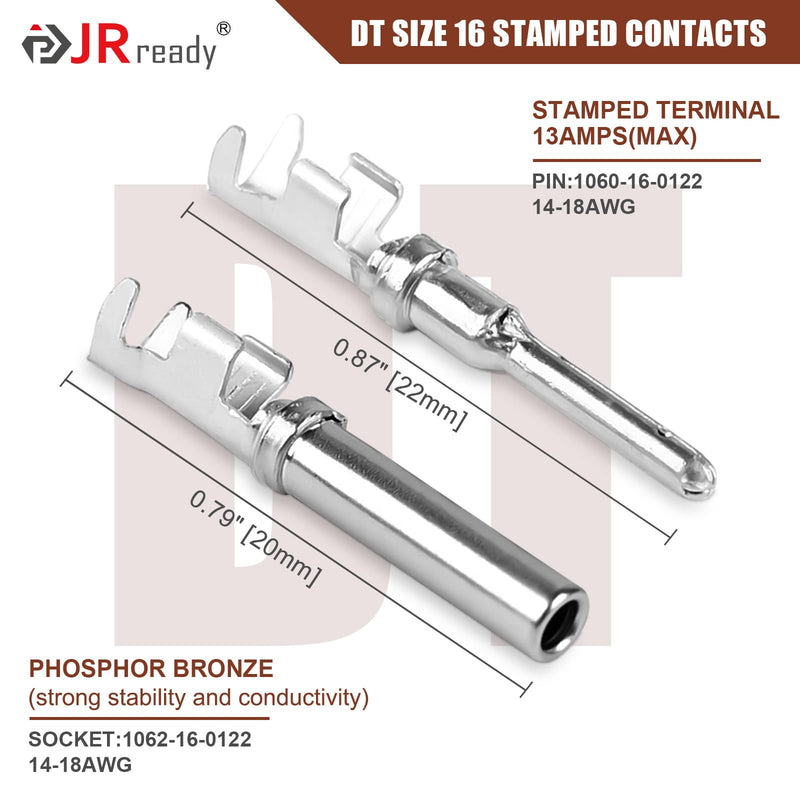 JRready DW1017 4 Pin Deutsch DT Connector Kit, IP68 Waterproof Gray DT Connectors Electrical Automative Wire Connectors with 24Pairs Size 16 Stamped Contacts 16-18 AWG, for Car Truck Boat, 6 Sets 4 pin 6 sets
