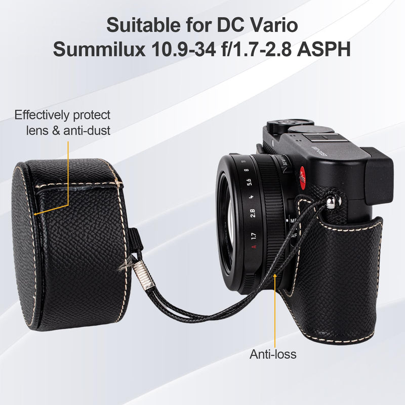 VOVMOEYA Protective Camera Case Kit for Leica D-LUX8 Camera,for Leica DLUX8 Half Case D-LUX 8 Camera Cover with Front Lens Cap with Shoulder Strap-Black BLACK