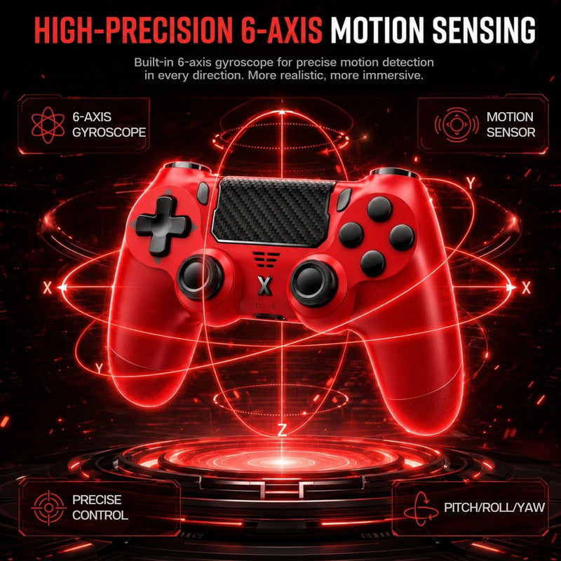 BJXOZ Wireless Controller for PS4 Controller, Gamepad with Dual Vibration | 1000mAh, Six-axis Gyroscope Sensor, USB-C Port, Speaker, 3.5mm Headphone Jack, Touchpad, Compatible with PS4/Slim/Pro/PC Red