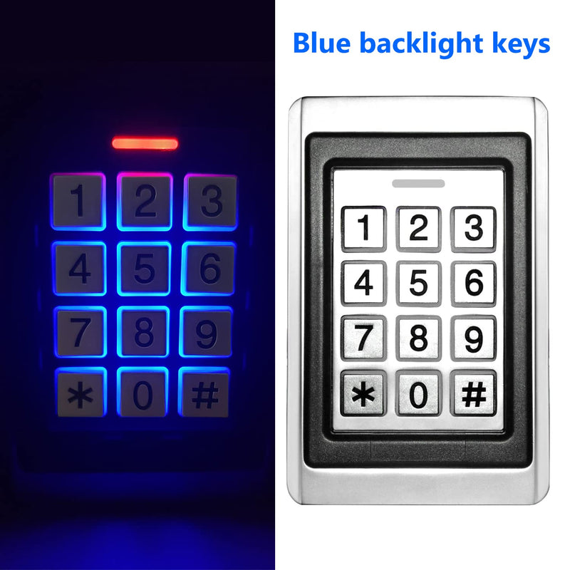 Door Access Control System, Stand Alone Password Door Keypad + 5PCS ID Keyfobs, Support 2000 Users, Wiegand 26, Garage Door/Gate Opener, Weatherproof, Backlight, Zinc Alloy Metal Case