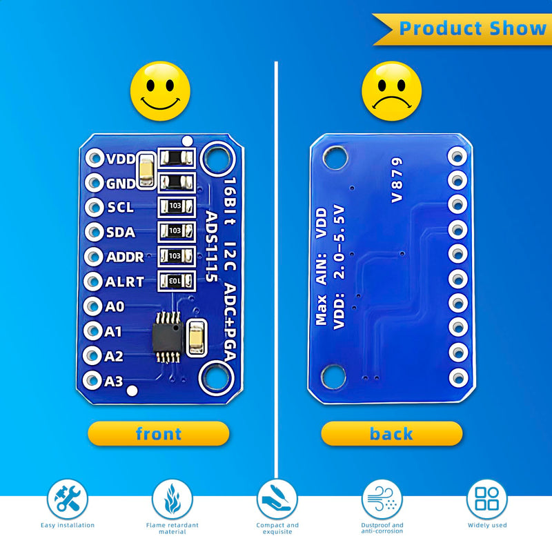 4PCS ADS1115 16 Bit 16 Byte 4 Channel I2C IIC Analog-to-Digital ADC PGA Converter with Programmable Gain Amplifier High Precision ADC Converter Development Board
