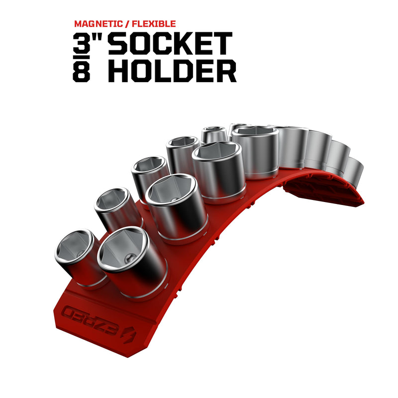 3/8" Magnetic Flexible Socket Holder Holds 18 Sockets Ultra-Flexible Non-Marring Low Profile Design Red