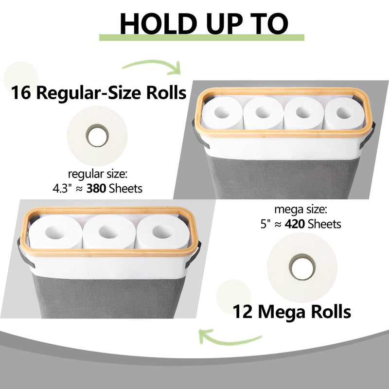 Extra Large Toilet Paper Storage Basket with Lid, 32.4L Toilet Paper Holder for Bathroom, Modern Neutral Style Holds 12–16 Rolls Waterproof & Sturdy with Leather Handles, Grayish White