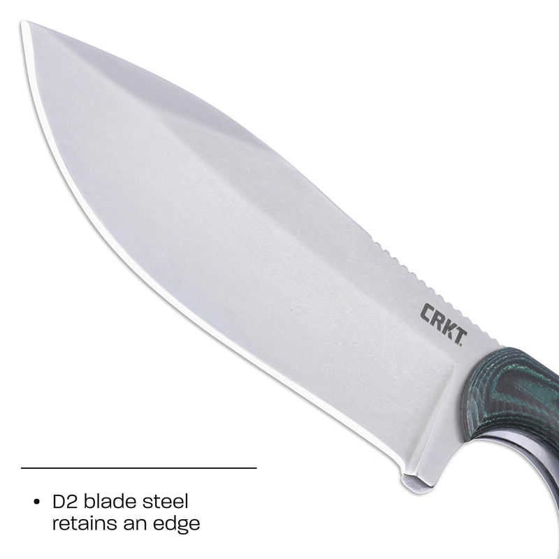 CRKT Minimalist Nessmuk Outdoor Survival Fixed Blade Knife with Sheath: D2 Steel Plain Edge Blade, Micarta Handle, 2376 Green