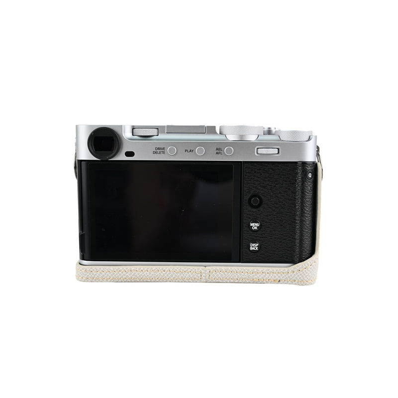 X-E5 Case, Handmade PU Leather FullBody Camera Case Bag Cover for Fujifilm X-E5 XE5 Bottom Opening Version + Neck Strap (White) White